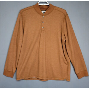 Eddie Bauer Pullover Mens 2XL Fleece Lined Waffle Knit Snap Collar Long Sleeve